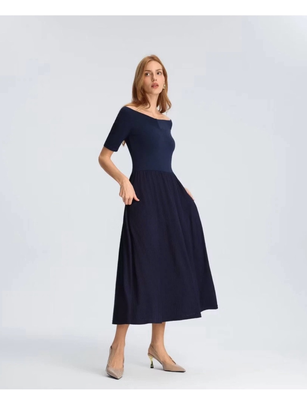 A New Day Navy MIDI Dress L NWT
